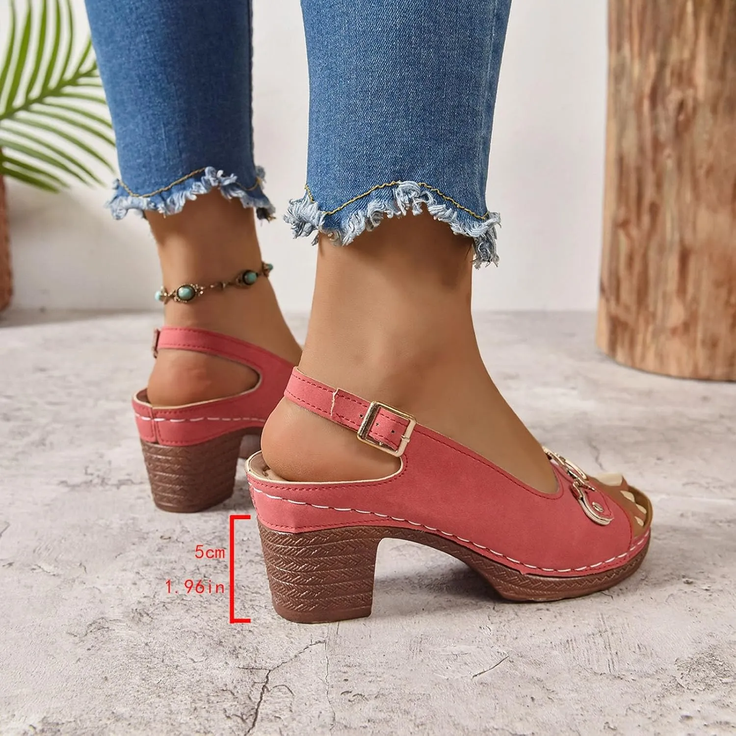 Block Heel Sandals for Women 2025 Summer Dressy Open Toe Ankle Buckle Strap Chunky Heeled Shoe Non Slip Casual Hollow Out Floral Decor Sandal Platform Wedge Vacation Party Wedding Shoes