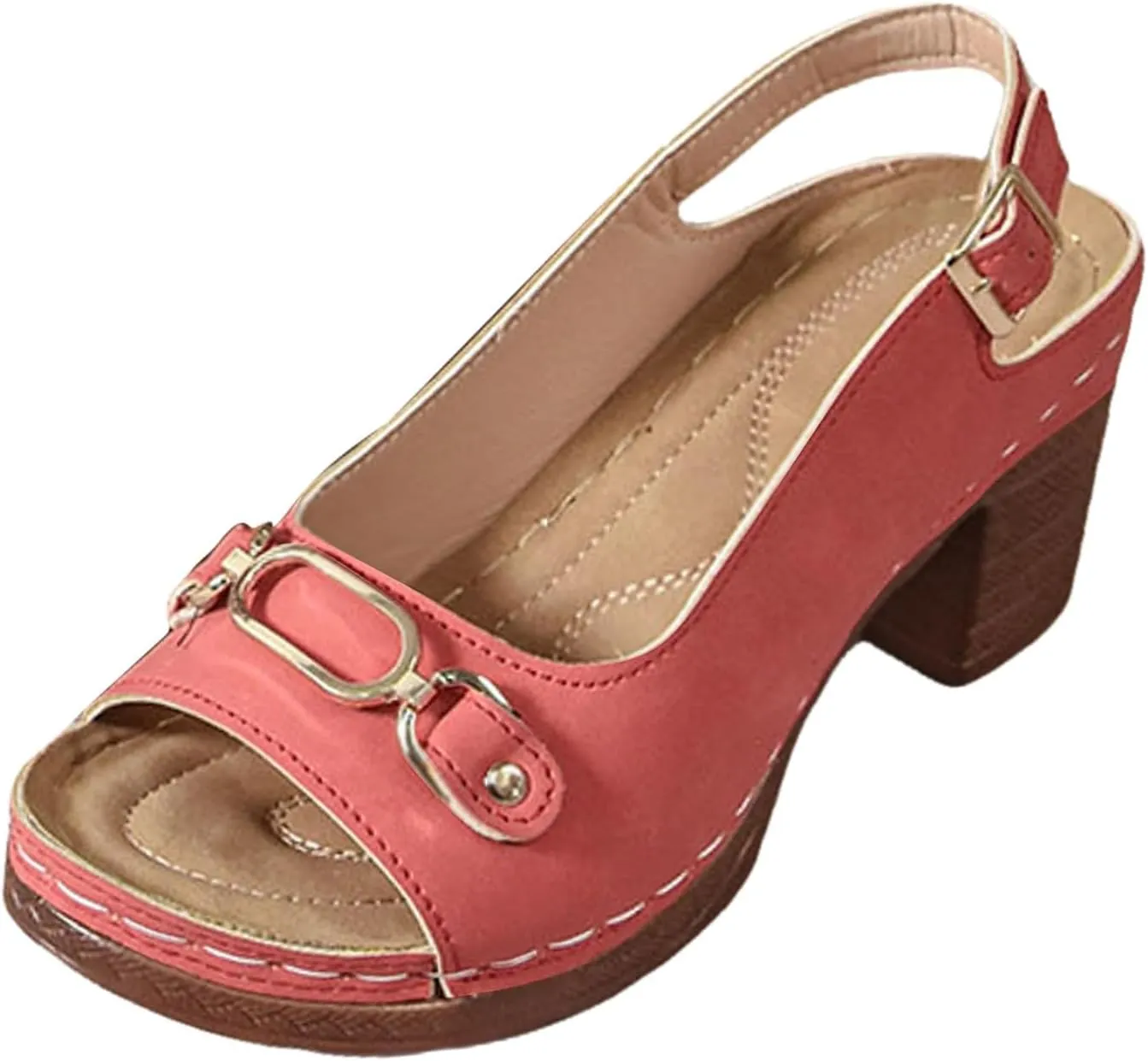 Block Heel Sandals for Women 2025 Summer Dressy Open Toe Ankle Buckle Strap Chunky Heeled Shoe Non Slip Casual Hollow Out Floral Decor Sandal Platform Wedge Vacation Party Wedding Shoes
