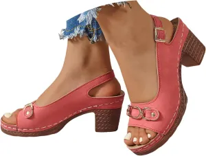 Block Heel Sandals for Women 2025 Summer Dressy Open Toe Ankle Buckle Strap Chunky Heeled Shoe Non Slip Casual Hollow Out Floral Decor Sandal Platform Wedge Vacation Party Wedding Shoes