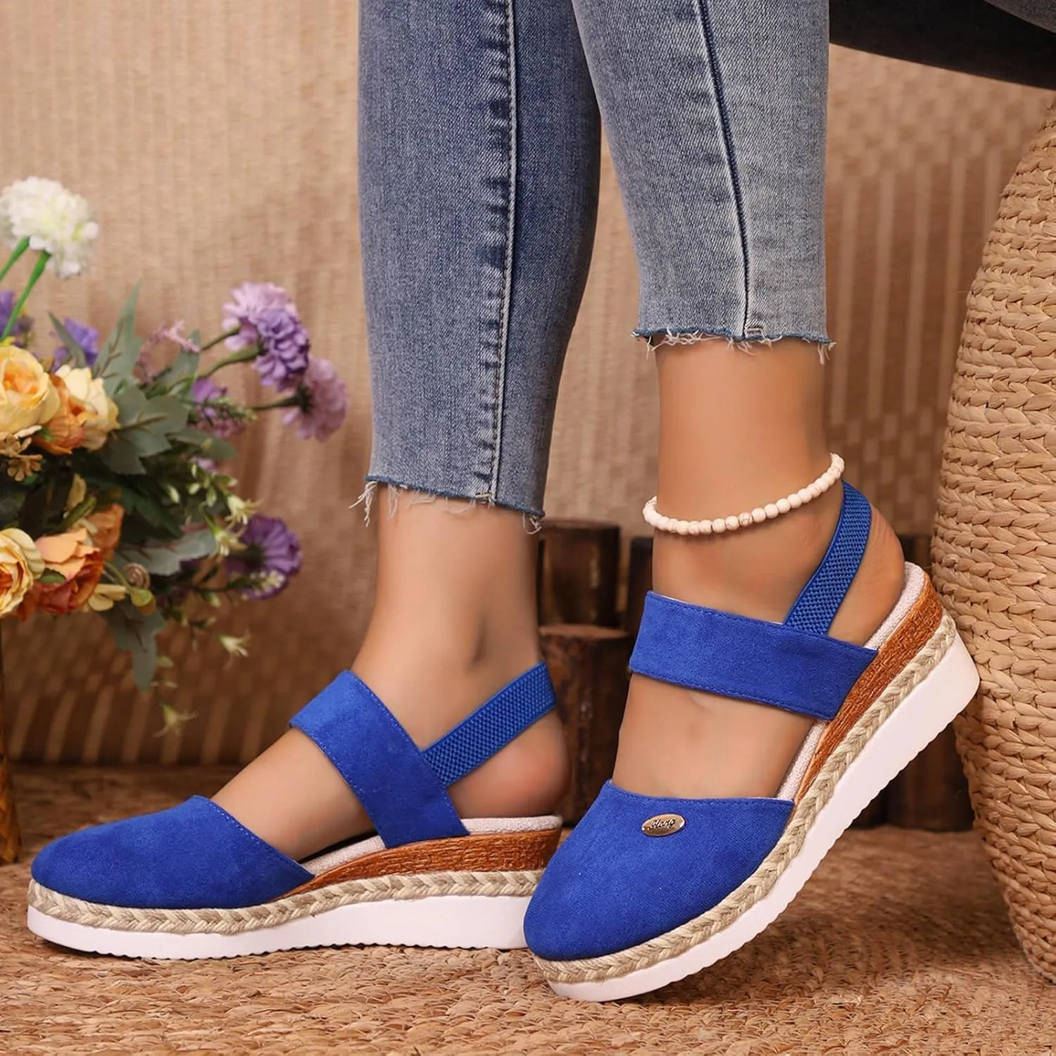 Cathalem Orthopedic Sandals for Women Espadrilles Platform Wedge Ankle Strap Sandals Comfortable Anti Slip Casual Shoes