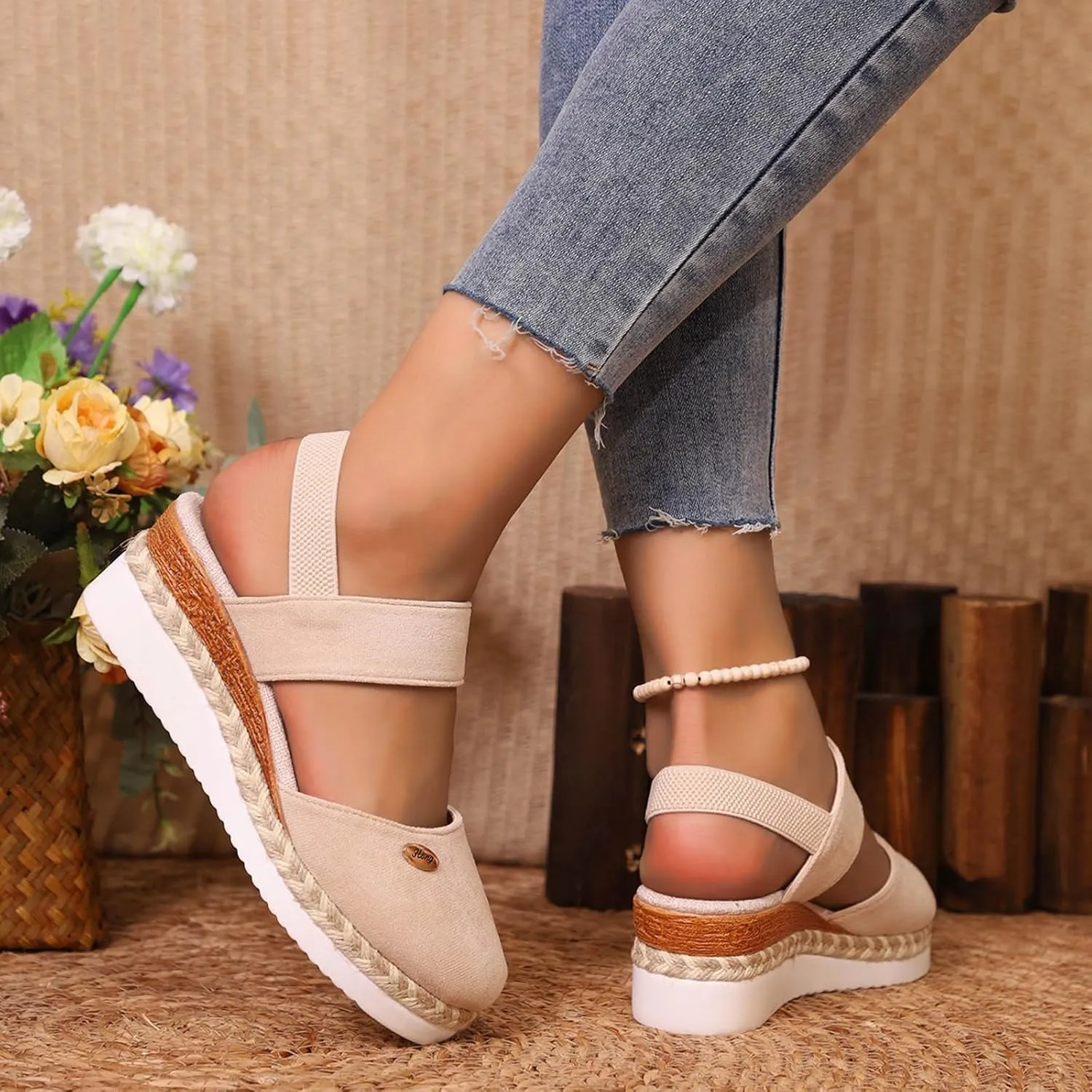 Cathalem Orthopedic Sandals for Women Espadrilles Platform Wedge Ankle Strap Sandals Comfortable Anti Slip Casual Shoes