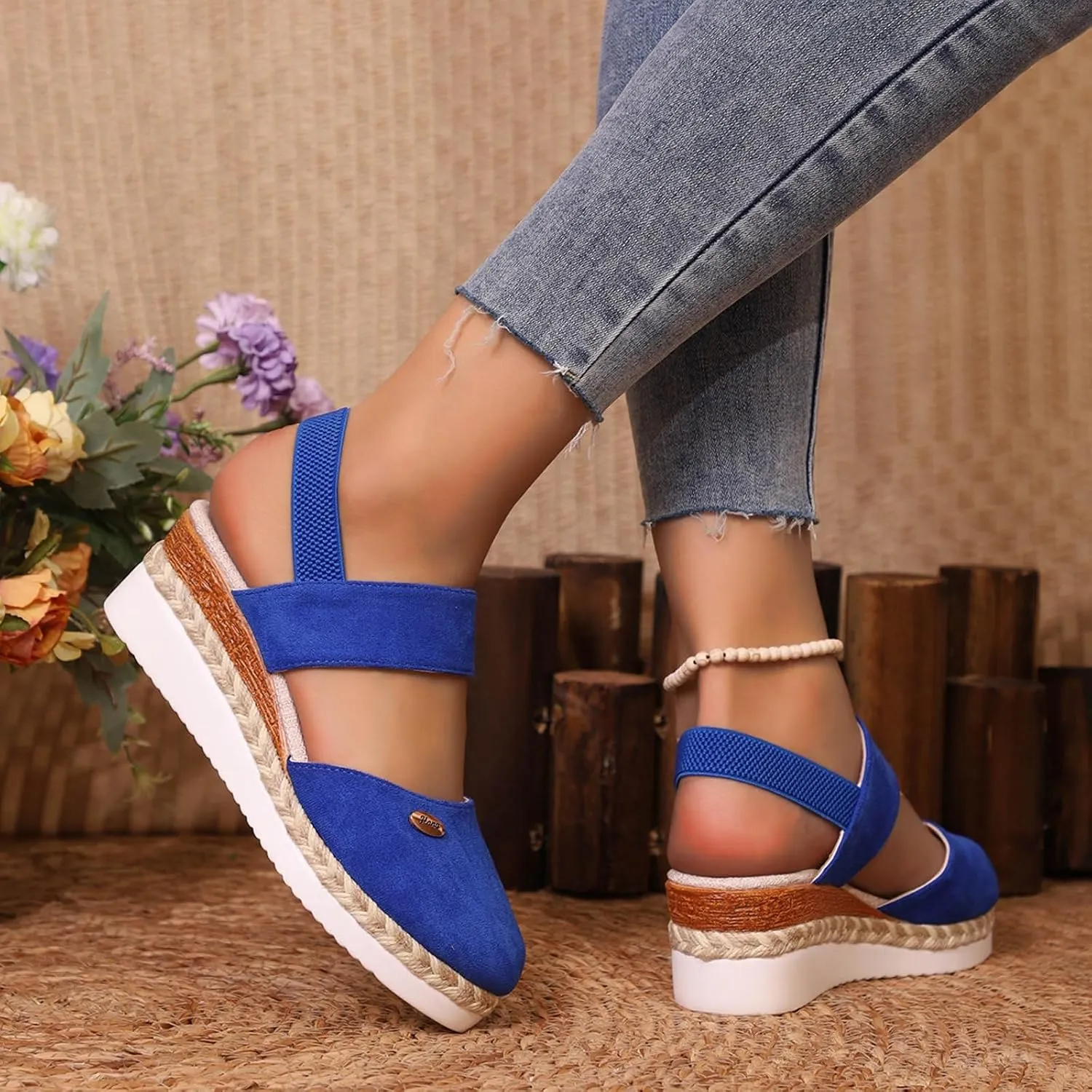 Cathalem Orthopedic Sandals for Women Espadrilles Platform Wedge Ankle Strap Sandals Comfortable Anti Slip Casual Shoes