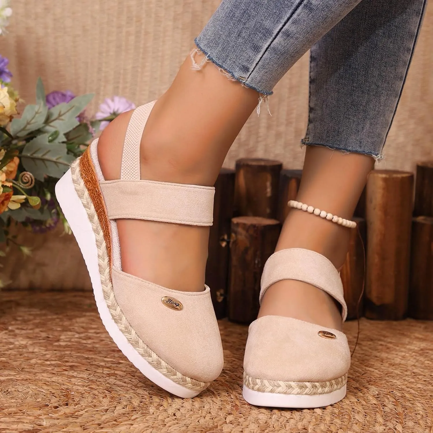 Cathalem Orthopedic Sandals for Women Espadrilles Platform Wedge Ankle Strap Sandals Comfortable Anti Slip Casual Shoes