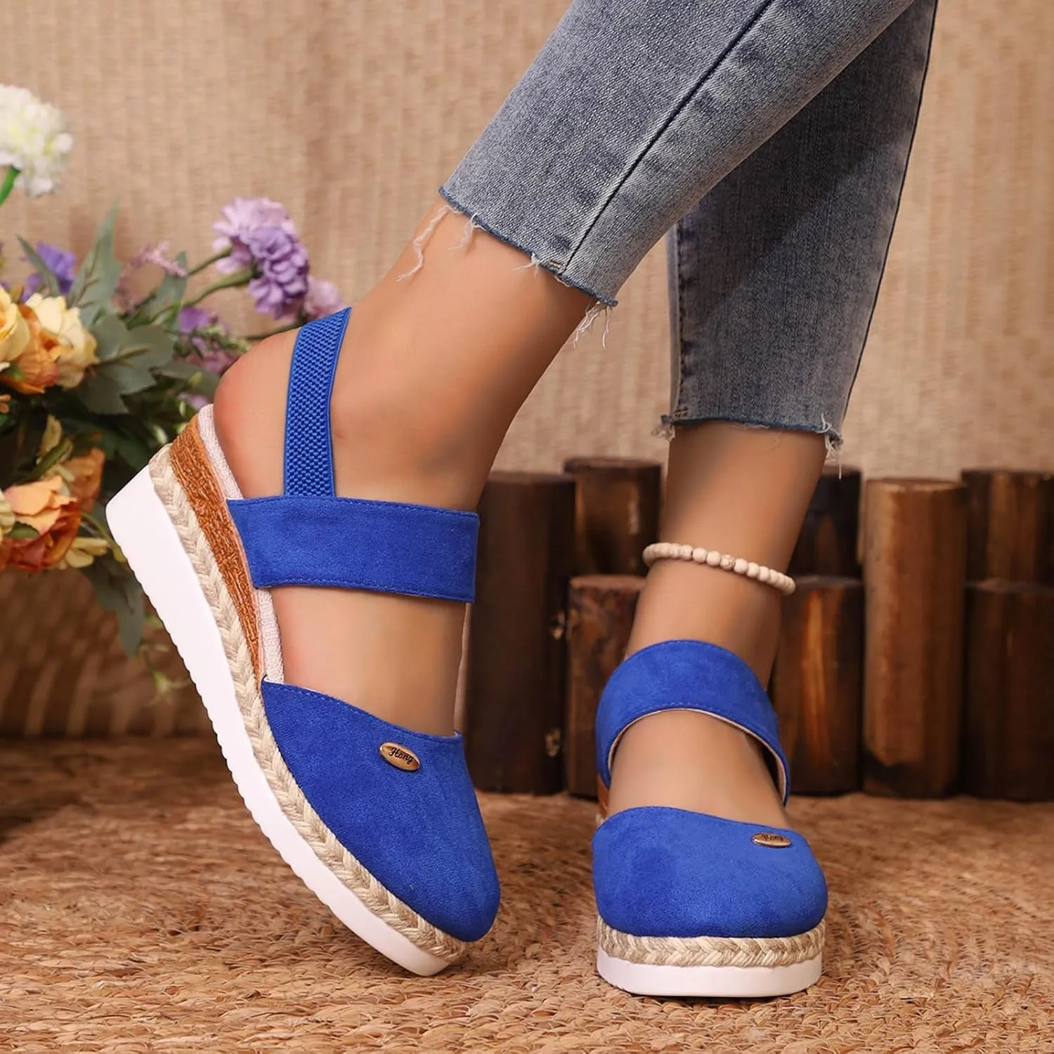 Cathalem Orthopedic Sandals for Women Espadrilles Platform Wedge Ankle Strap Sandals Comfortable Anti Slip Casual Shoes