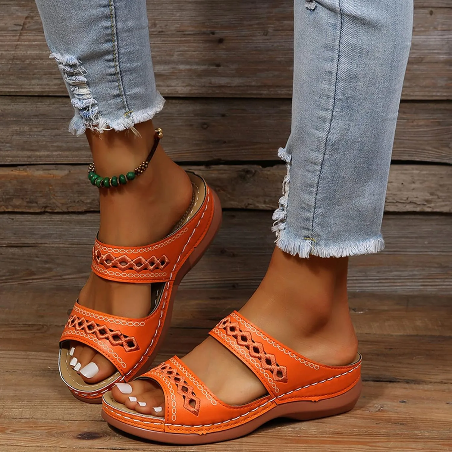Cathalem Summer Sandals for Women 2024 Dressy Summer Womens Comfortable Walking Sandals Fashion Orthotic Slides