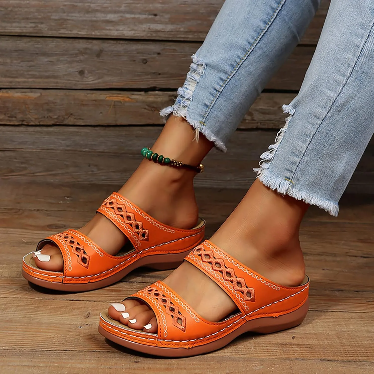 Cathalem Summer Sandals for Women 2024 Dressy Summer Womens Comfortable Walking Sandals Fashion Orthotic Slides