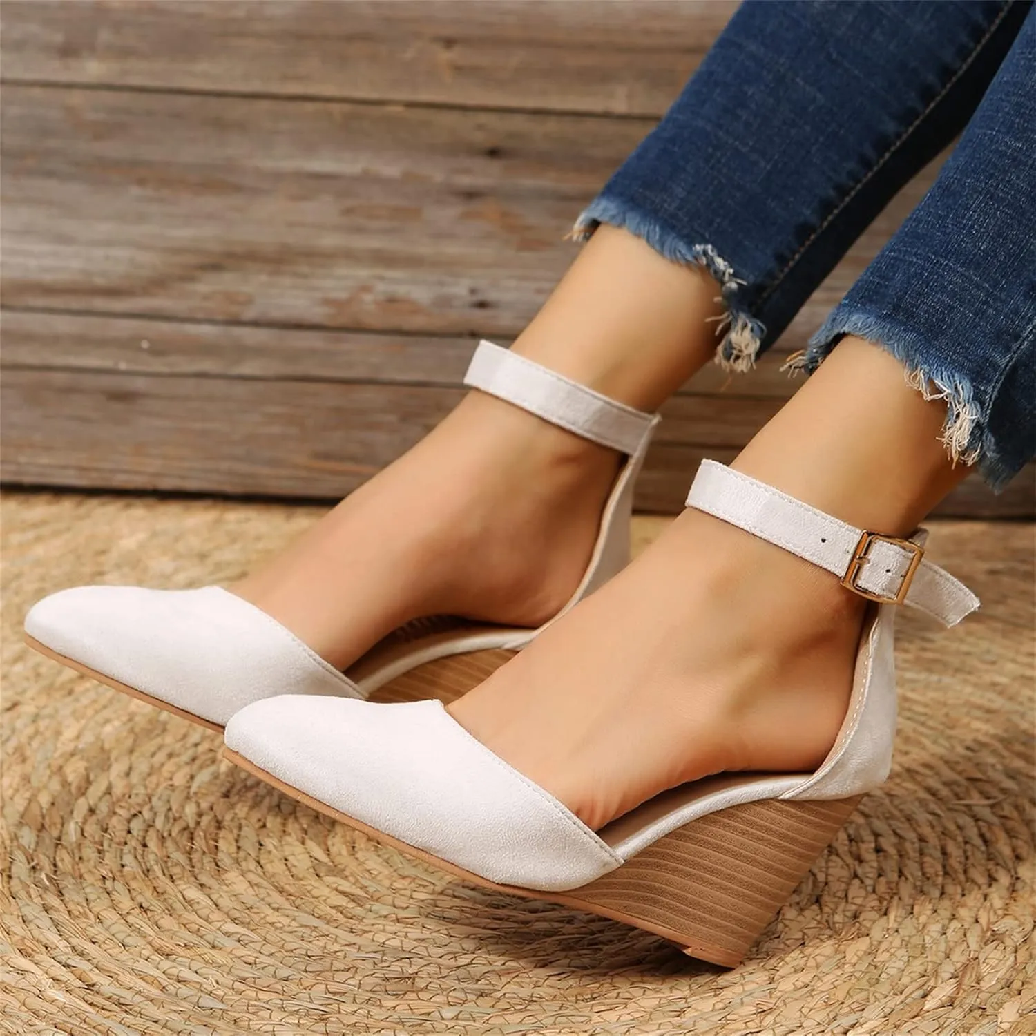 Closed Toe Sandals Women Dressy Heel 2025 Platform Wedge Sandal Ankle Strap Heeled Espadrilles Sandals Ladies Comfortable Summer Dress Shoes for Beach Wedding