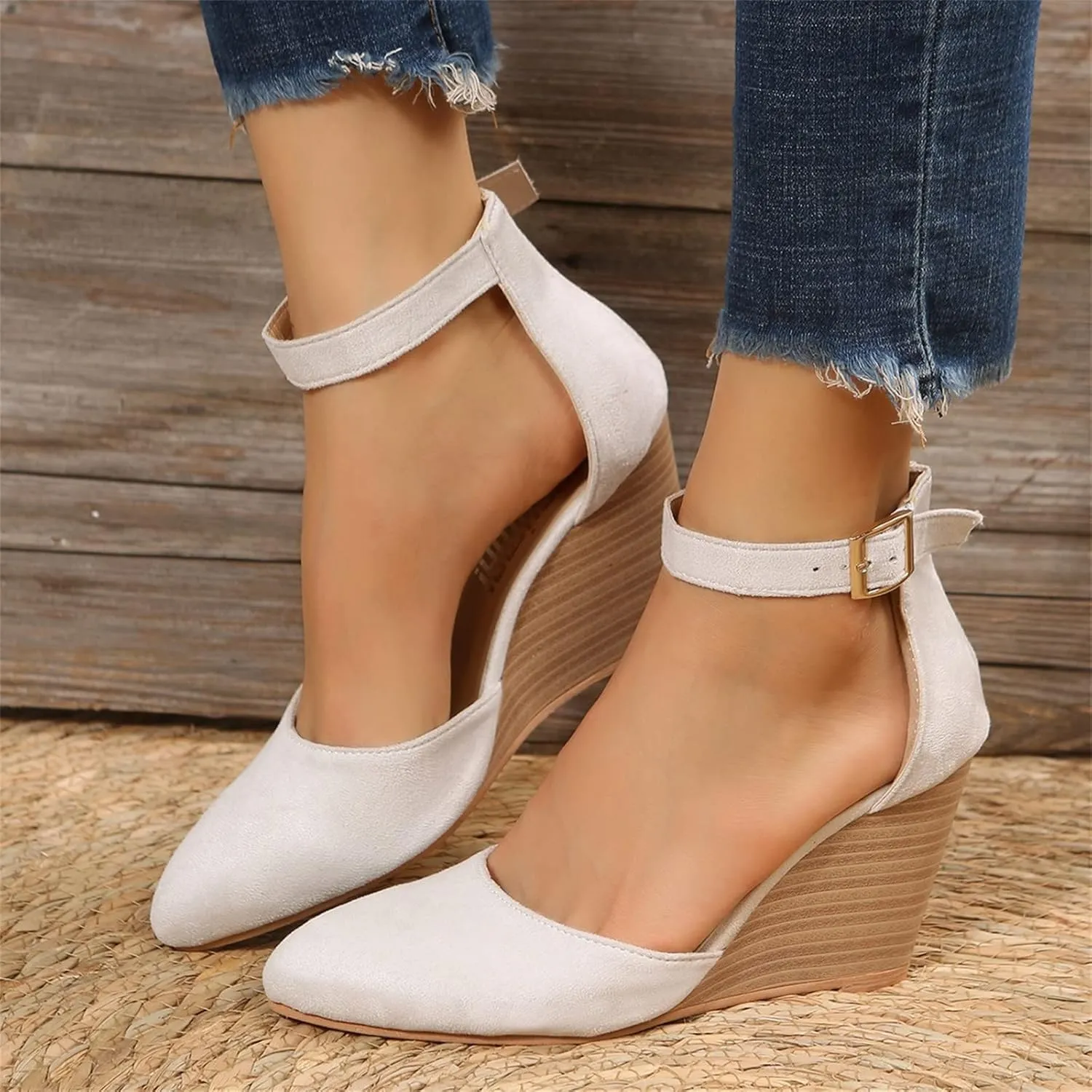 Closed Toe Sandals Women Dressy Heel 2025 Platform Wedge Sandal Ankle Strap Heeled Espadrilles Sandals Ladies Comfortable Summer Dress Shoes for Beach Wedding