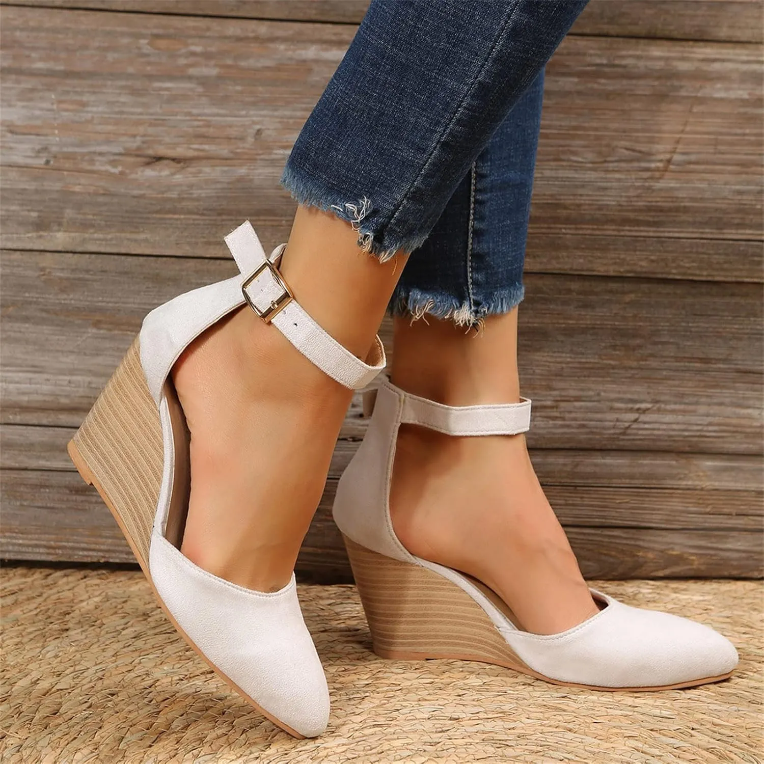 Closed Toe Sandals Women Dressy Heel 2025 Platform Wedge Sandal Ankle Strap Heeled Espadrilles Sandals Ladies Comfortable Summer Dress Shoes for Beach Wedding