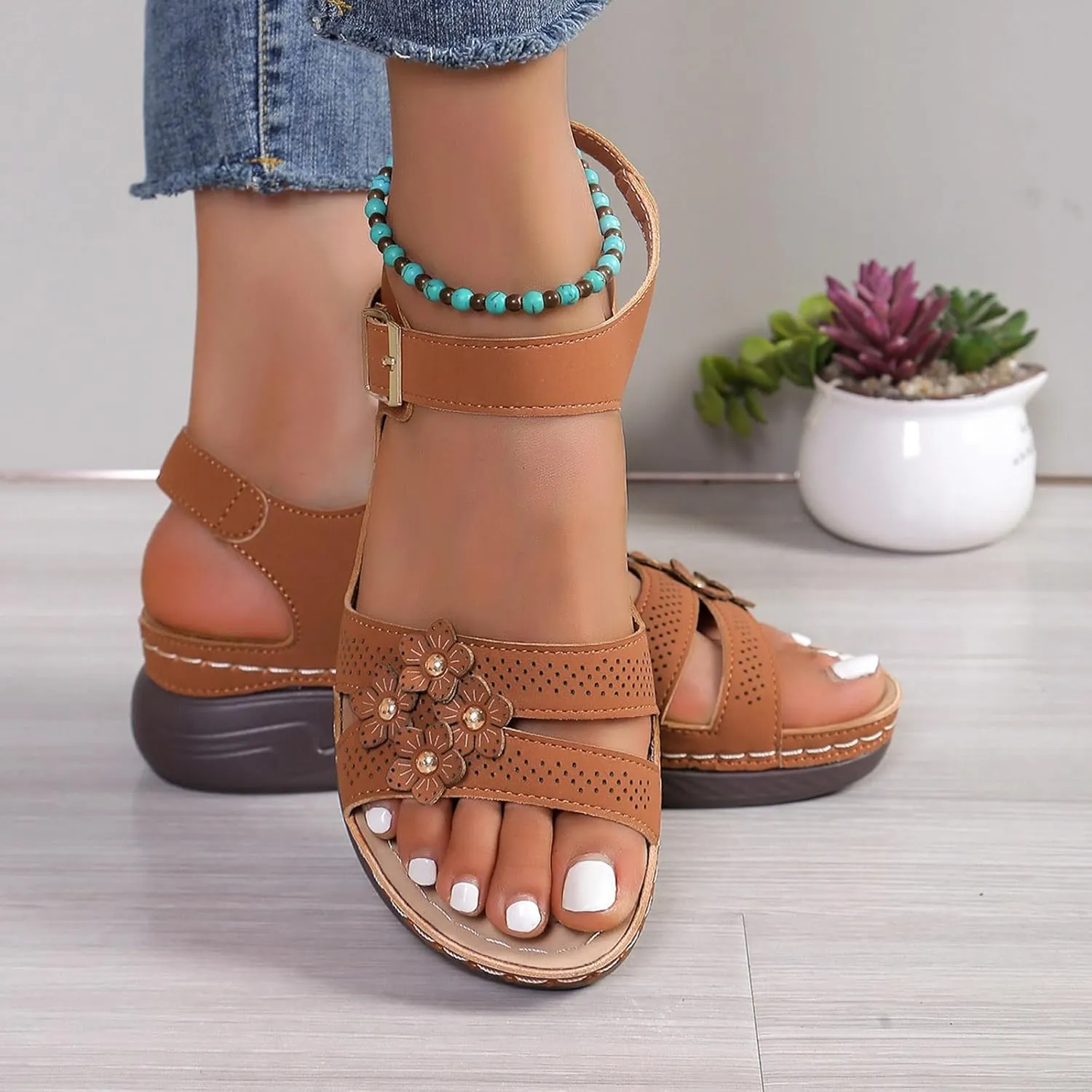 Dress Sandals for Women Low Heel Wedge Sandals for Women Summer Dressy Shoes with Adjustable Ankle Strap