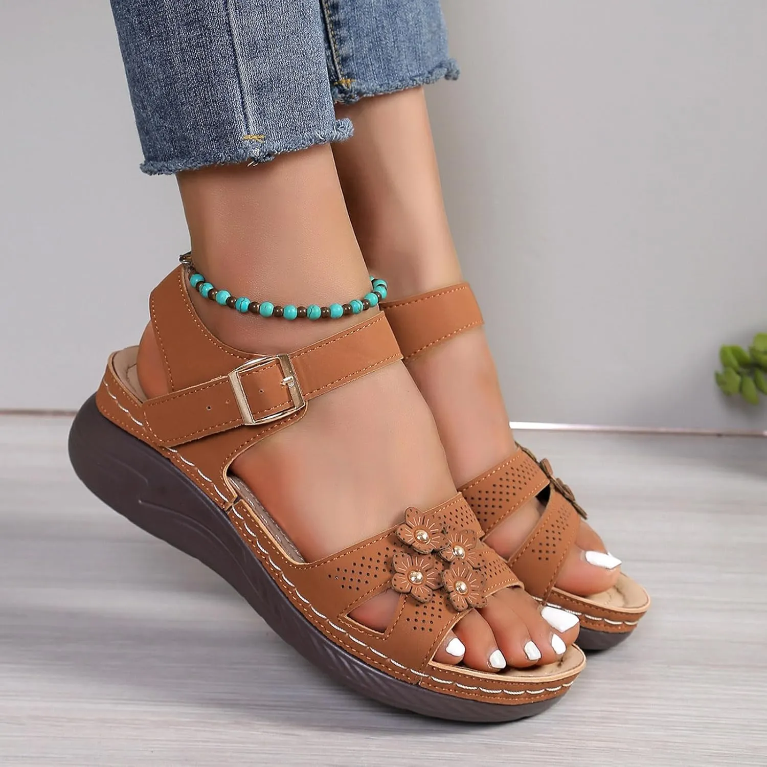 Dress Sandals for Women Low Heel Wedge Sandals for Women Summer Dressy Shoes with Adjustable Ankle Strap