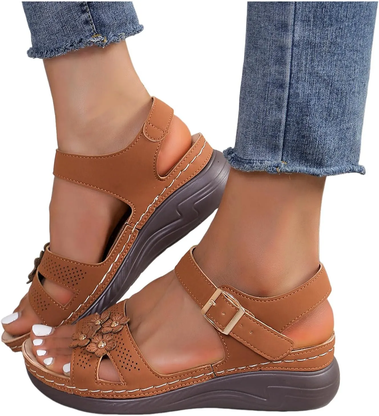 Dress Sandals for Women Low Heel Wedge Sandals for Women Summer Dressy Shoes with Adjustable Ankle Strap