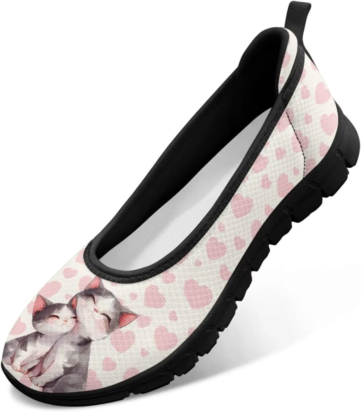 Driving Loafers Cat Print Women Shoes Comfortable Breathable Mesh Sneakers for Walking Running Lightweight Low Cut Tennis Shoe Loafer