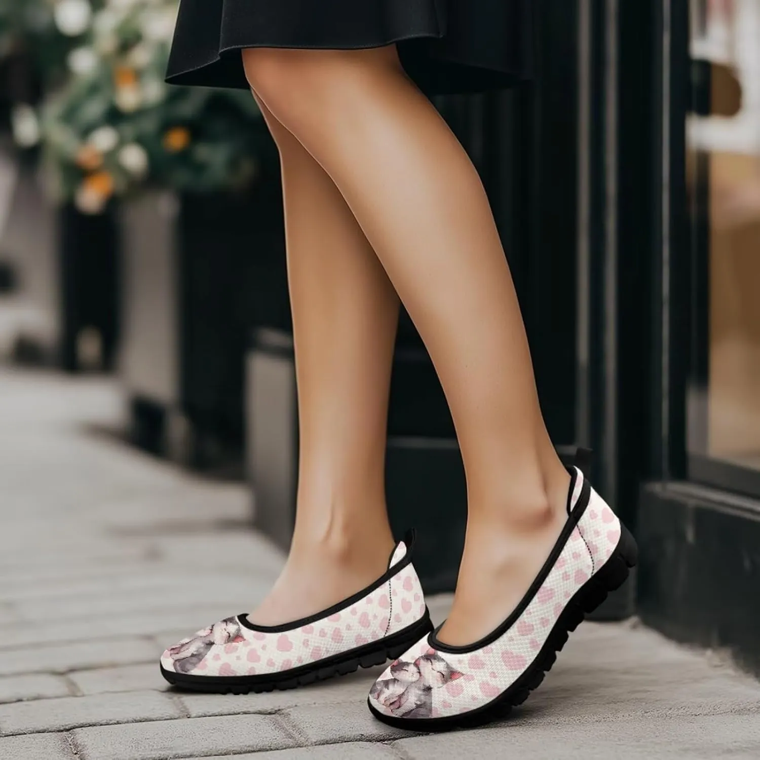 Driving Loafers Cat Print Women Shoes Comfortable Breathable Mesh Sneakers for Walking Running Lightweight Low Cut Tennis Shoe Loafer