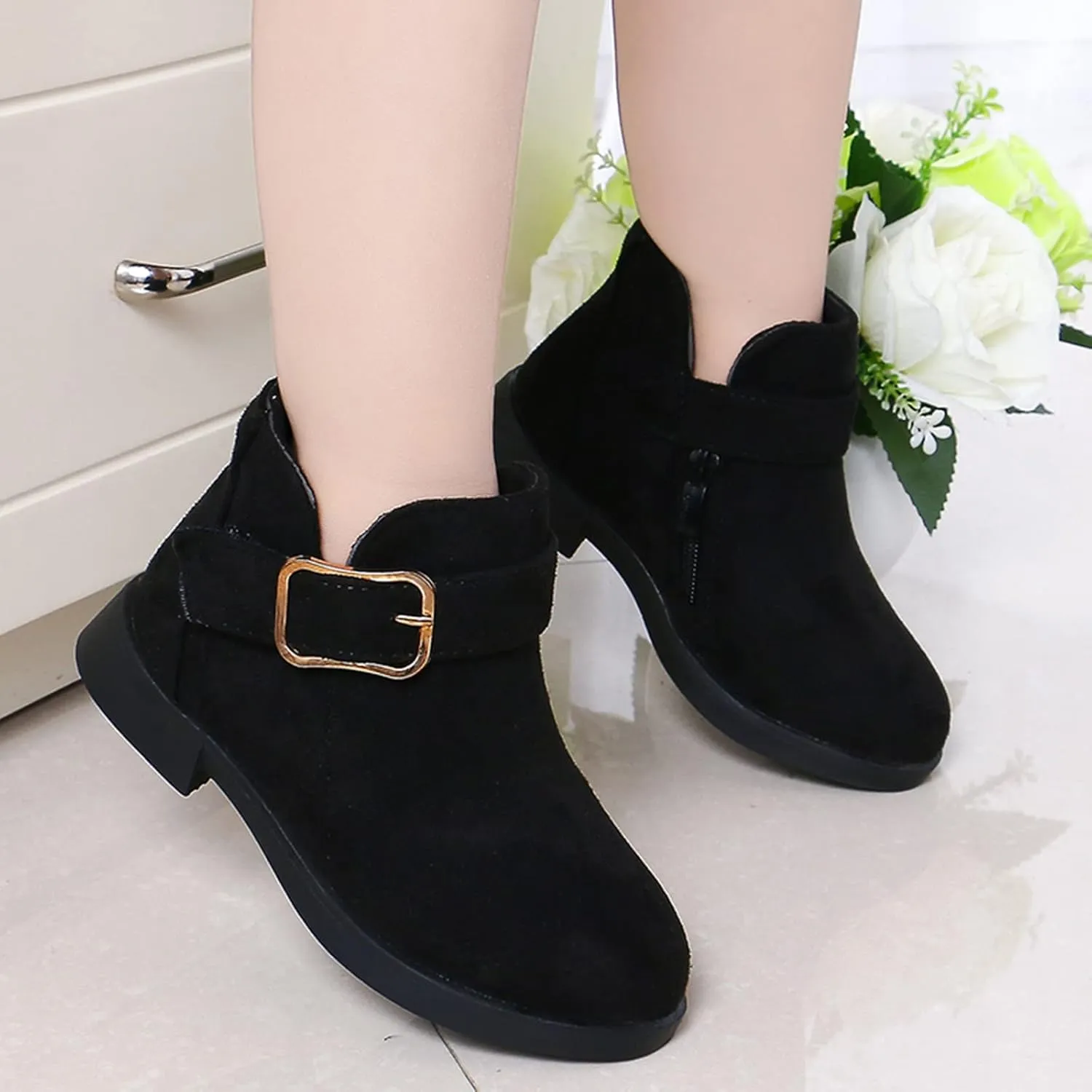 Girl Boots Kids Ankle Boots Warm Side Zipper Boots Low Heel Short Booties Winter Snow Boots Anti-Slip Shoes