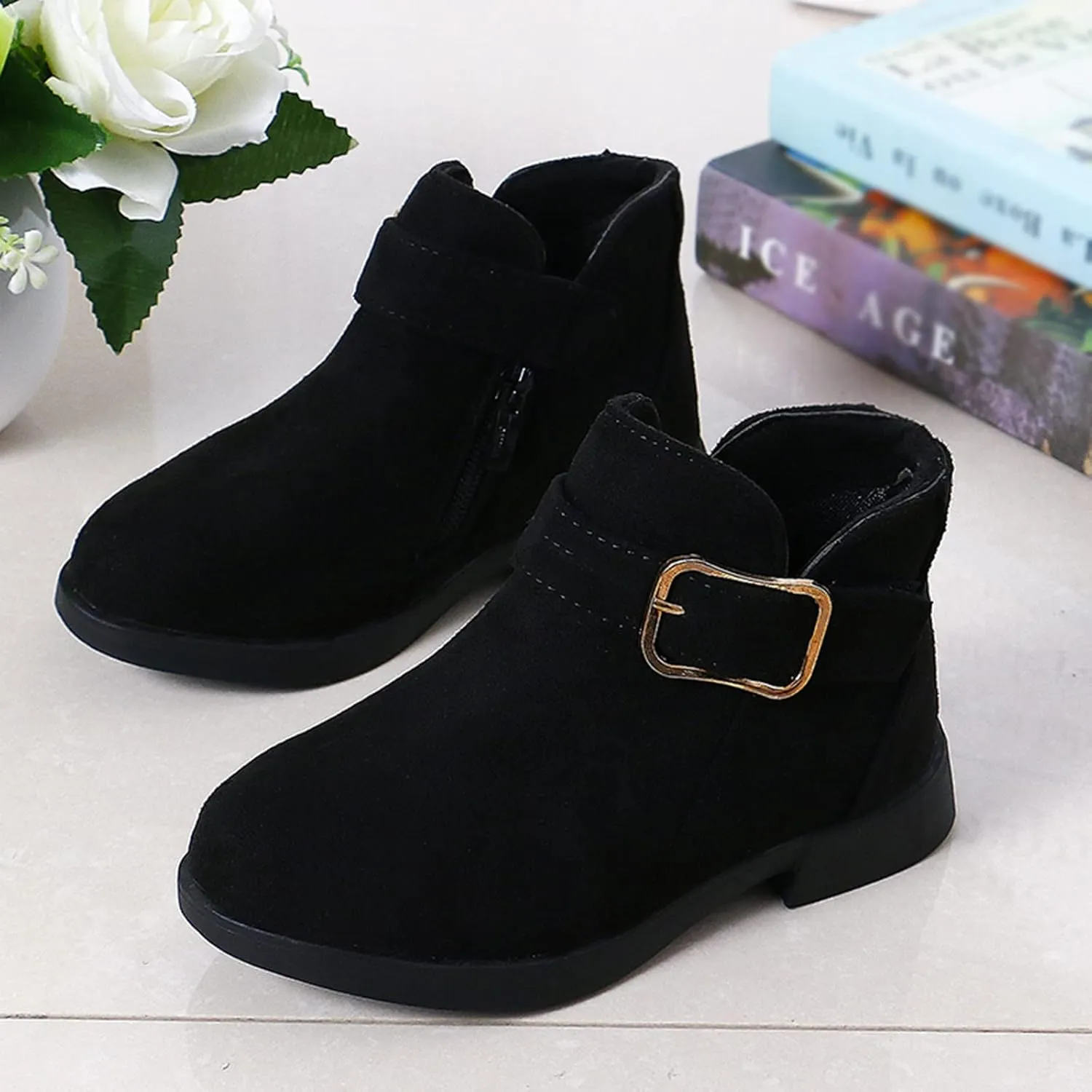 Girl Boots Kids Ankle Boots Warm Side Zipper Boots Low Heel Short Booties Winter Snow Boots Anti-Slip Shoes