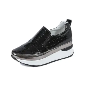HINDOLA Women's Casual Lace-Up Sneaker Platform Wedge Loafers Non-Slip Sole Slip On Sneakers Fashion Walking Shoes