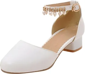 Kids Girls Wedding Prom High Heel Cloesd Toe Sandals Baby Girls Beaded Pearl Formal Strap Pageant Summer Casual Shoes