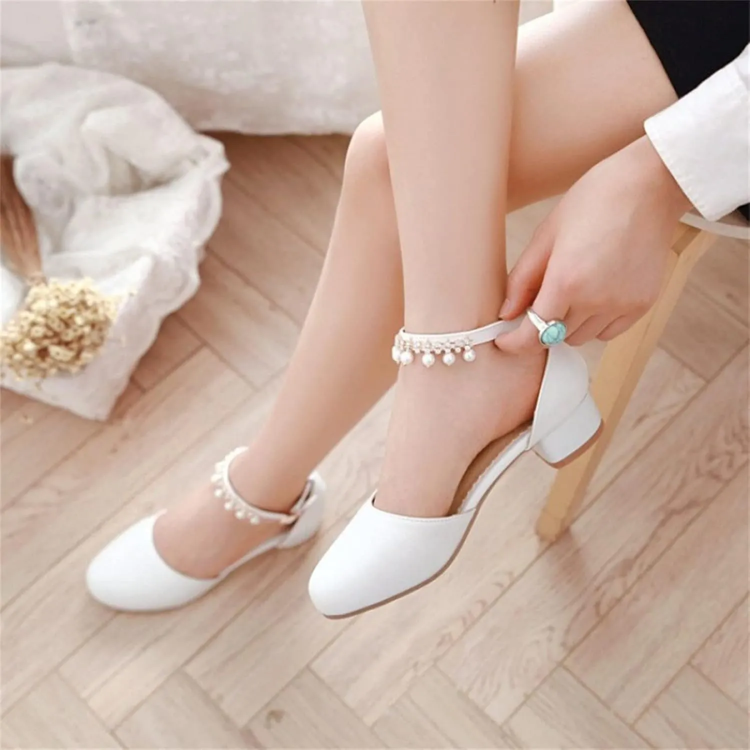 Kids Girls Wedding Prom High Heel Cloesd Toe Sandals Baby Girls Beaded Pearl Formal Strap Pageant Summer Casual Shoes