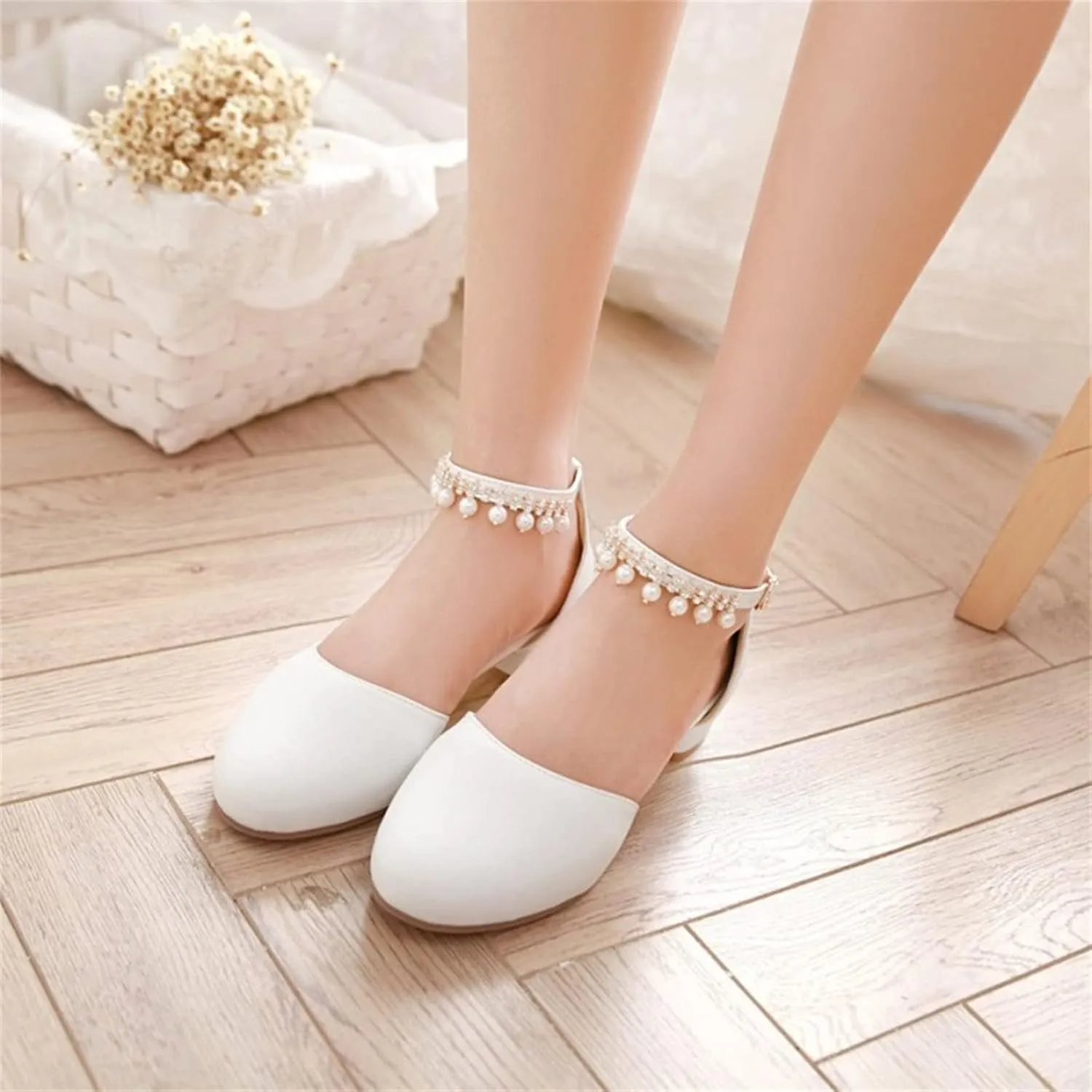 Kids Girls Wedding Prom High Heel Cloesd Toe Sandals Baby Girls Beaded Pearl Formal Strap Pageant Summer Casual Shoes