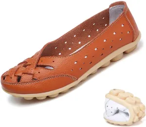 Orthopedic Loafers in Breathable Leather - Women's Comfortable Loafer Casual Flats Breathable Slip On Shoes (Color : Orange, Size : US 9)
