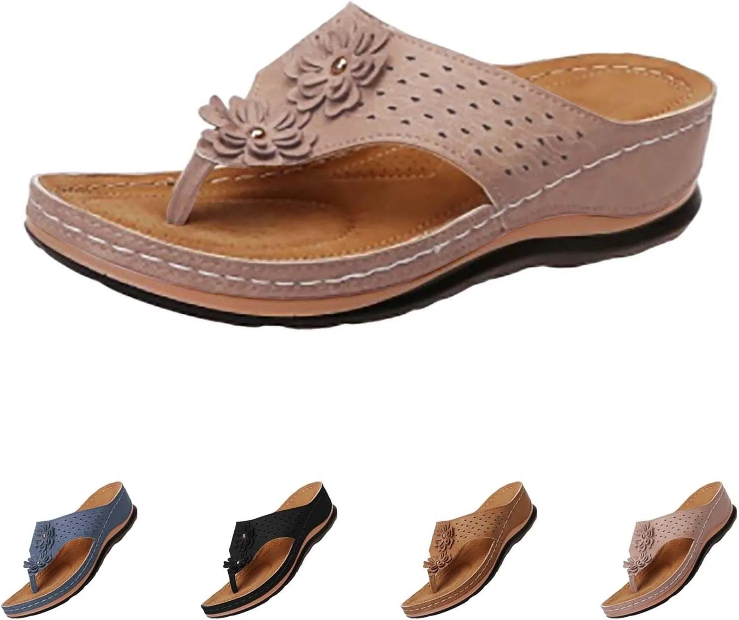 Orthopedic Sandals for Women with Arch Support Summer Slip On Wedge Flip Flops Adjustable Comfort Orthotic Beach Slides