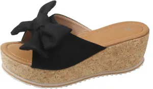 Slide Sandals for Women Plus Size Bow-Knot Platform Wedge Sandals Summer Dressy Outdoor Beach Sandal Comfortable Open Toe Non-Slip Walking Slippers