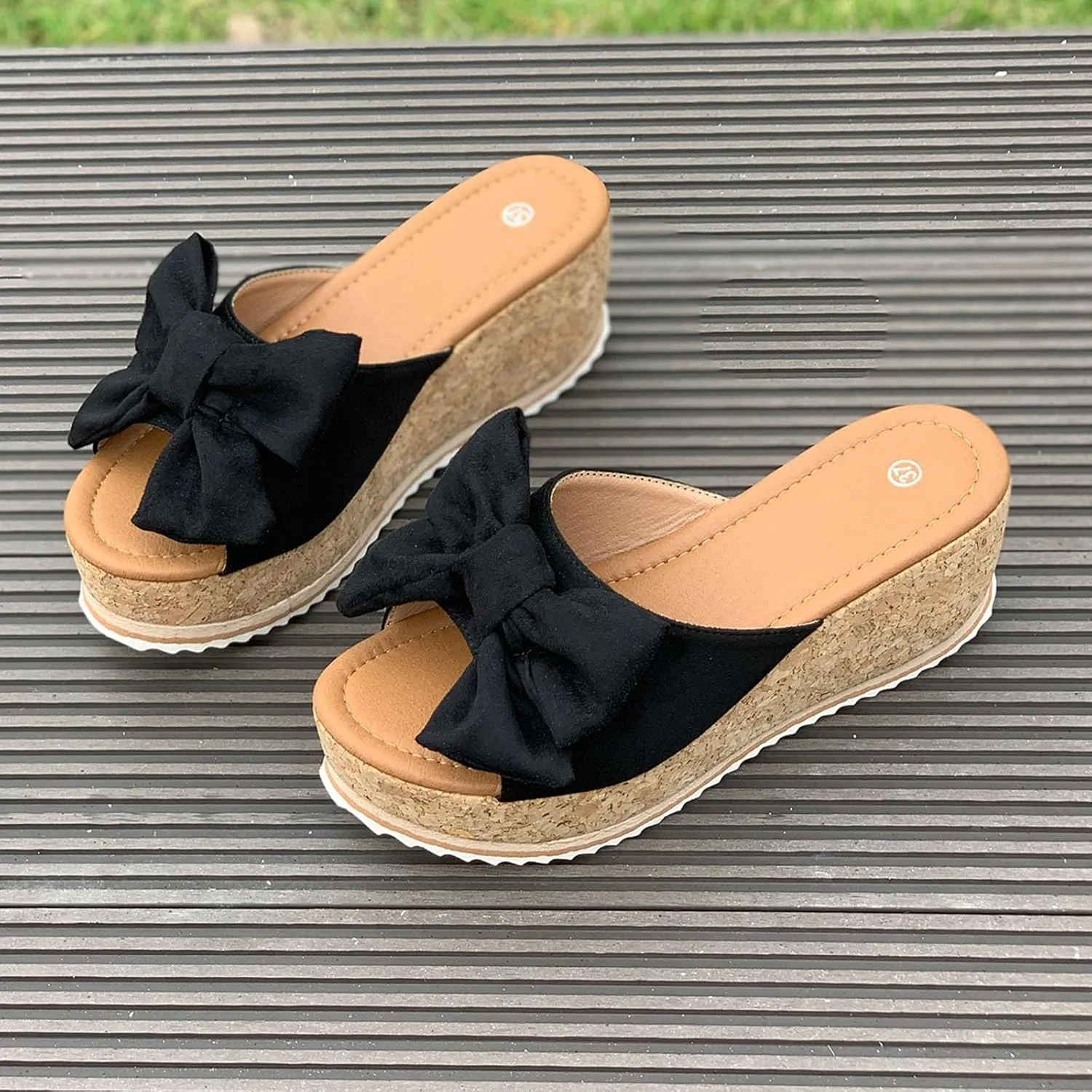 Slide Sandals for Women Plus Size Bow-Knot Platform Wedge Sandals Summer Dressy Outdoor Beach Sandal Comfortable Open Toe Non-Slip Walking Slippers