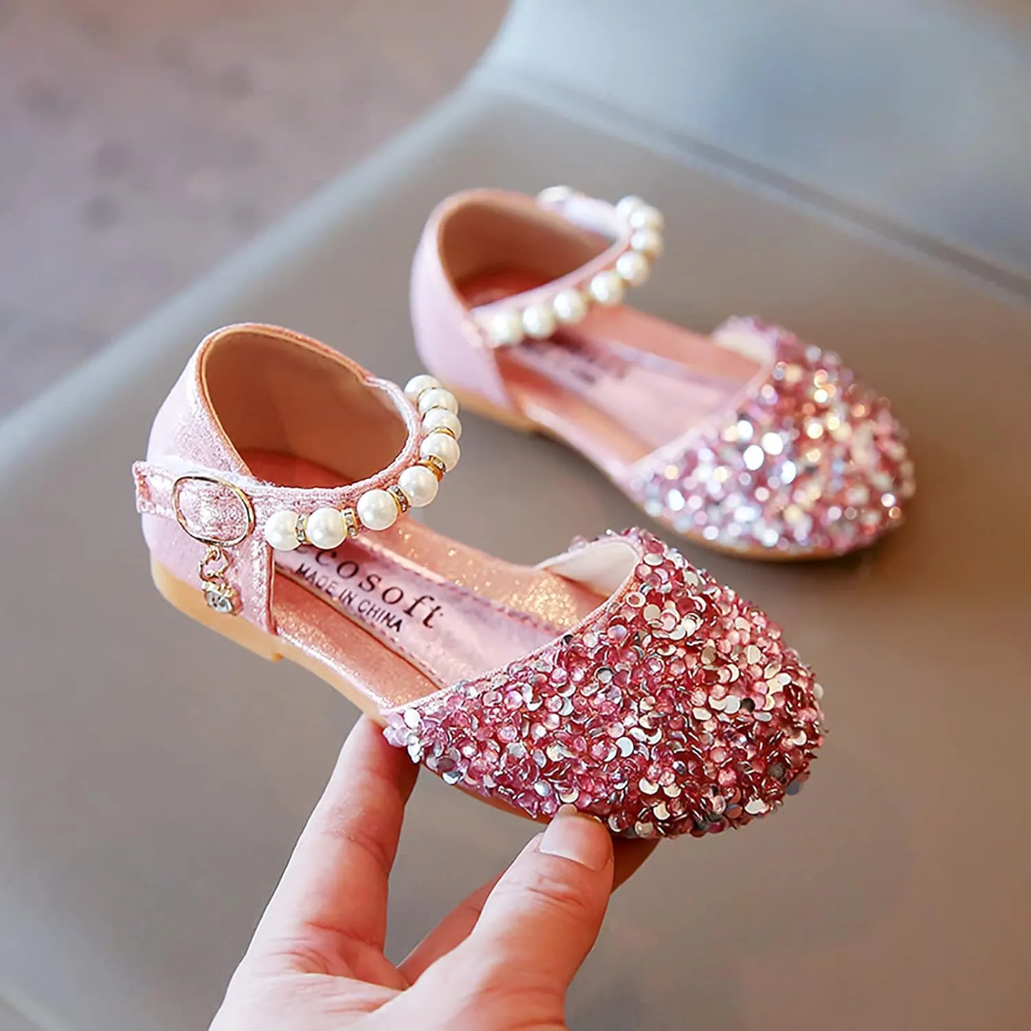 Toddler Girl Shoes,Kid Girls Bling Pearl Crystal Bowknot Sandals Baby Princess Single Shoes 1-12 Years