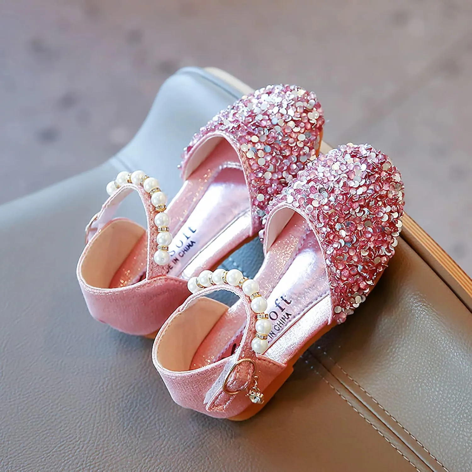Toddler Girl Shoes,Kid Girls Bling Pearl Crystal Bowknot Sandals Baby Princess Single Shoes 1-12 Years