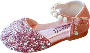 Toddler Girl Shoes,Kid Girls Bling Pearl Crystal Bowknot Sandals Baby Princess Single Shoes 1-12 Years