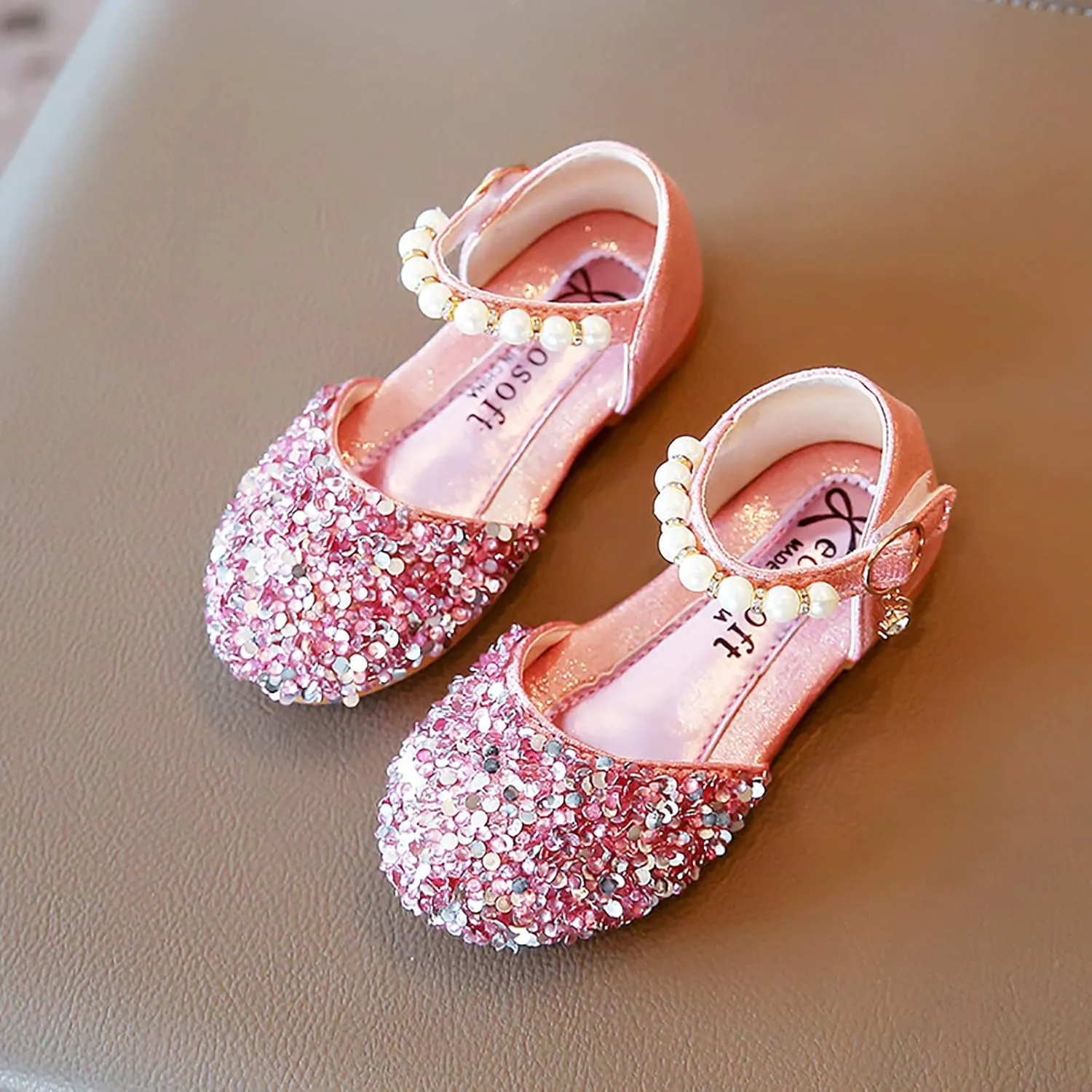 Toddler Girl Shoes,Kid Girls Bling Pearl Crystal Bowknot Sandals Baby Princess Single Shoes 1-12 Years