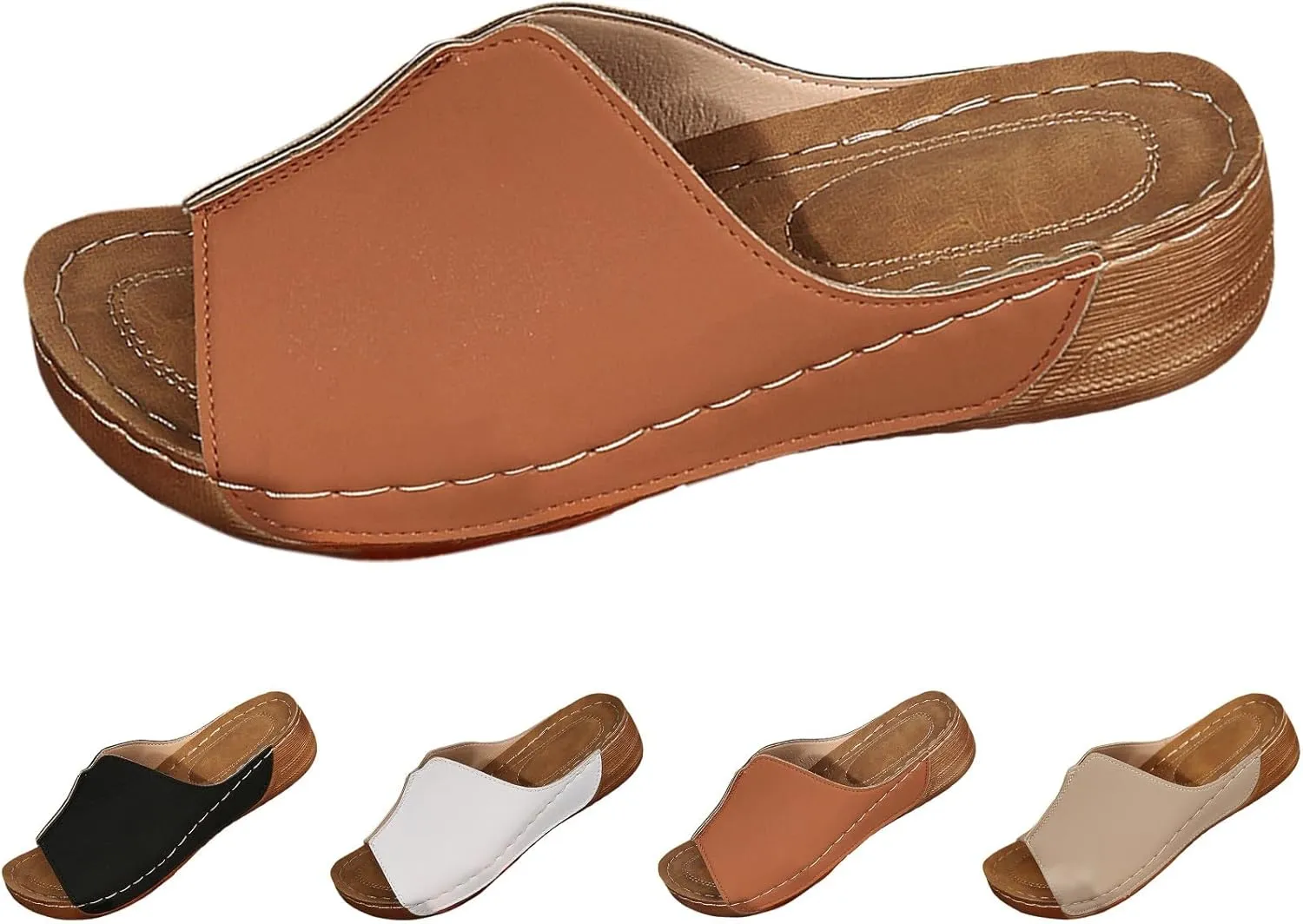 Wedge Sandals for Women Dressy Platform Slides Summer Comfortable Arch Support Slip On Sandals Orthotic Walking Shoes
