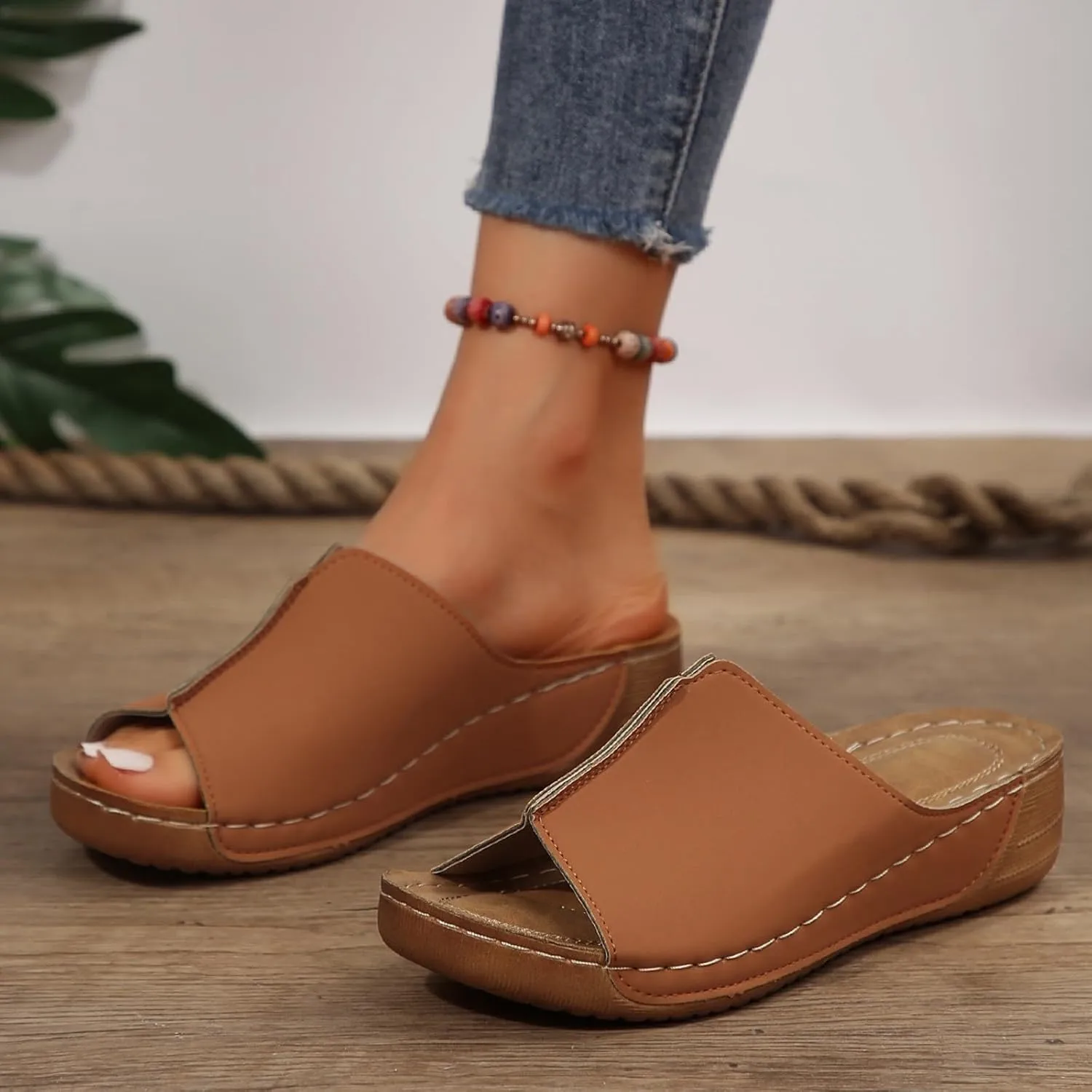 Wedge Sandals for Women Dressy Platform Slides Summer Comfortable Arch Support Slip On Sandals Orthotic Walking Shoes