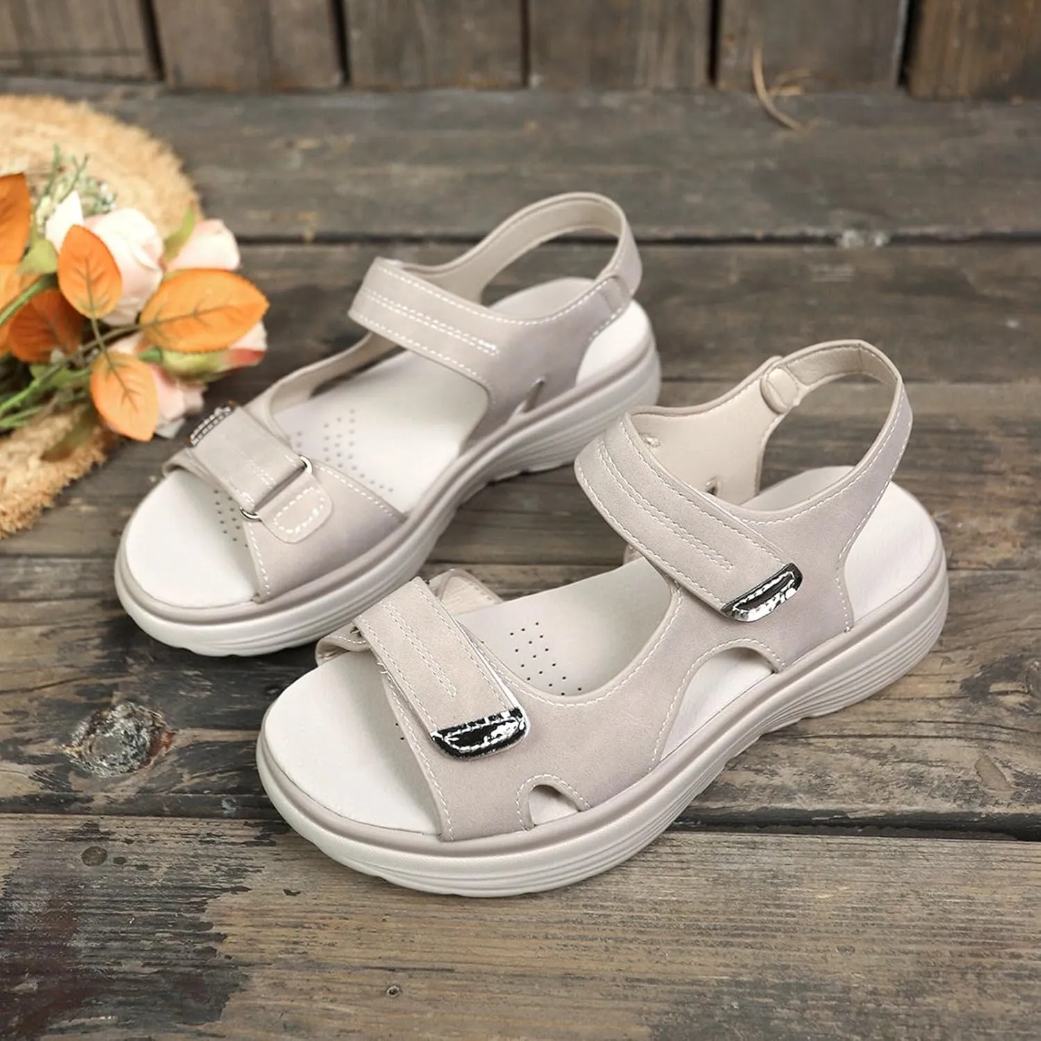 Women's Orthopedic Walking Sandals Wide Fit Arch Support Sport Shoes for Plantar Fasciitis, Lightweight Summer Beach Sandal with Cushion Foam Ankle Strap