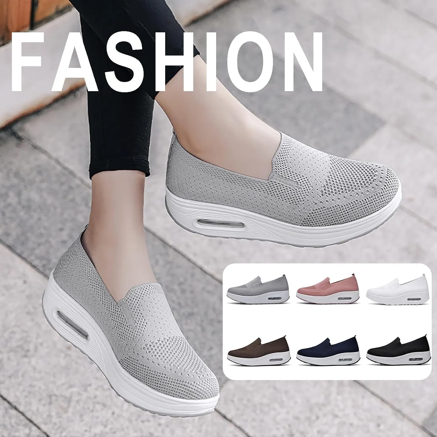 Womens Slip-on Casual Boat Shoes Round Head Thick Sole Orthopedic Arch-Support Sneakers Breathable Nursing Athletic Trainers Comfortable Walking