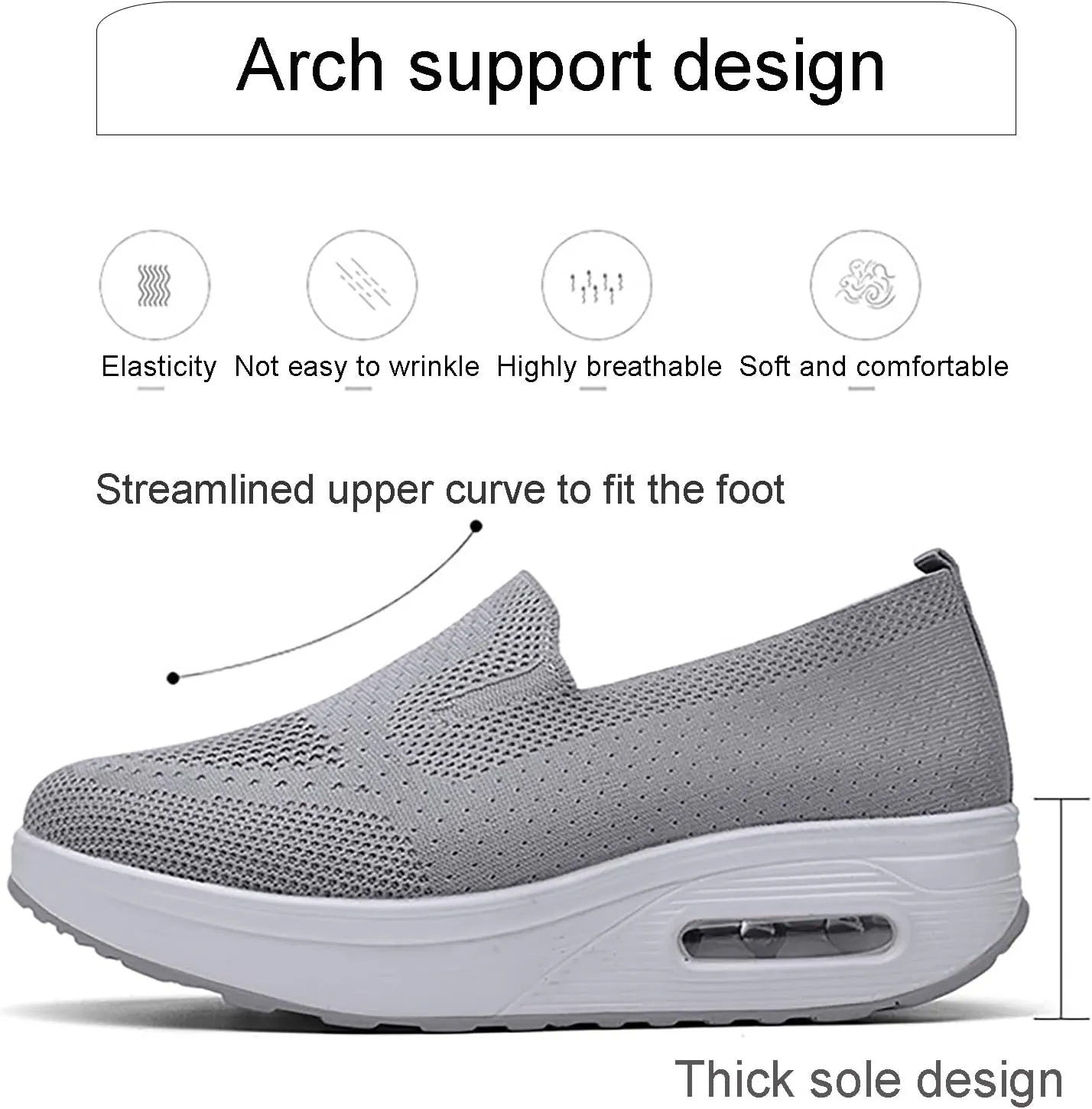 Womens Slip-on Casual Boat Shoes Round Head Thick Sole Orthopedic Arch-Support Sneakers Breathable Nursing Athletic Trainers Comfortable Walking